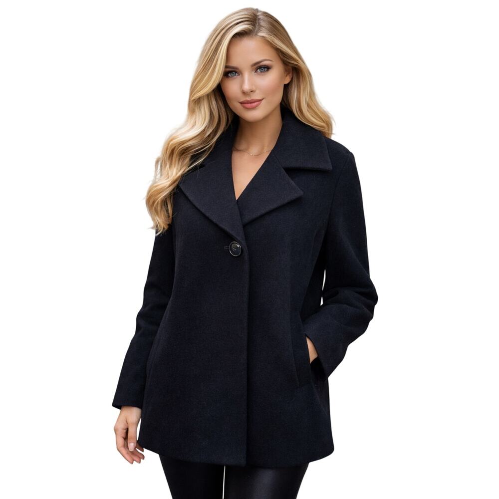 Cinzia Rocca Black Virgin Wool Peacoat Size 10 Luxury